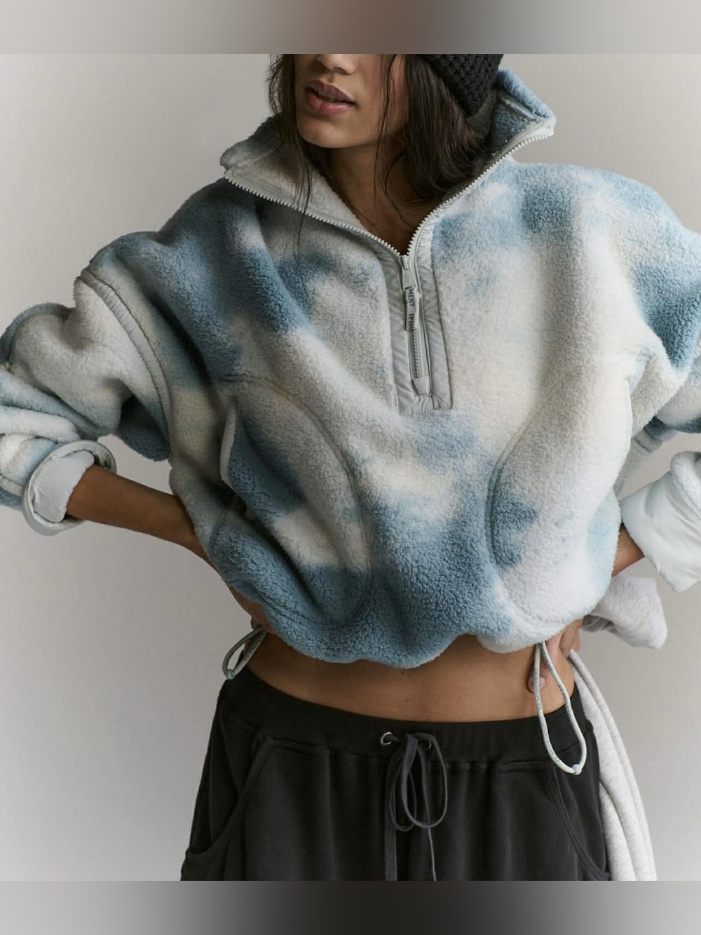 Free People Movement Mountain High Half-Zip Blue & White Fleece Jacket